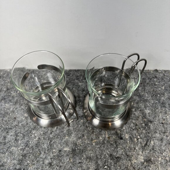 French Press Coffee Cup Set of 2 Glass Stainless Steel VTG Unmarked Pyrex - Picture 5 of 11